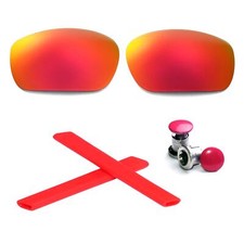 Walleva Fire Red Polarized Lenses Earsocks Bolts For Oakley Jawbone