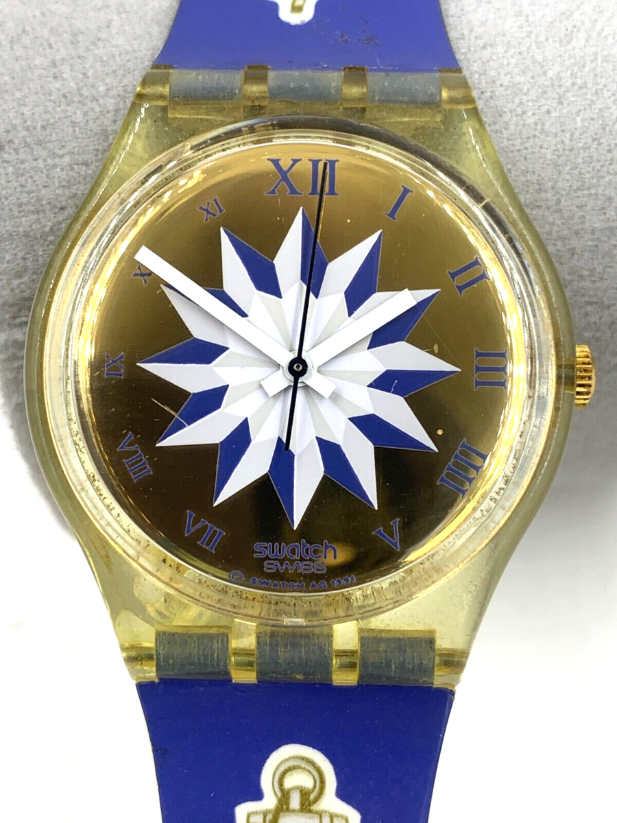 1991 Swatch Swiss Made GK140-Blue Anchorage New Old Stock Original Case Vintage 1992 Swiss Swatch Watch GK140 BLUE ANCHORAGE, 1990s  main image 4