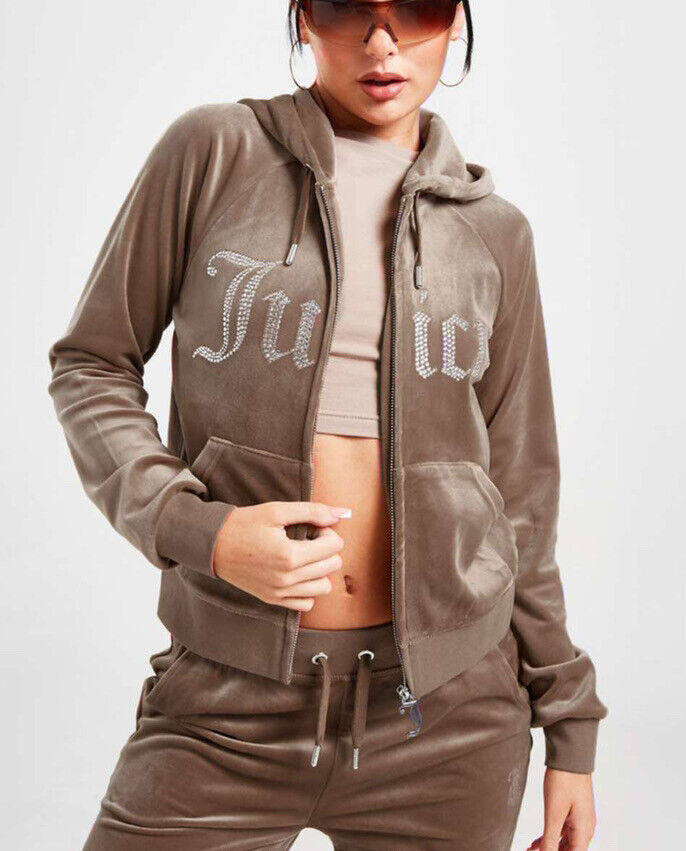 JUICY COUTURE Diamante Full Zip Hoodie Brown - Size XL JUICY COUTURE Diamante Full Zip Hoodie Brown - Size XL