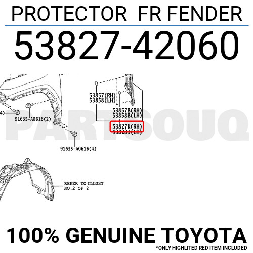 5382742060 Genuine Toyota PROTECTOR FR FENDER 53827-42060 | eBay
