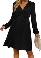 Aokosor Sweater Dress 2XL Long Sleeves Ruffle Trim V-Neck Warm Ultra Soft NWT