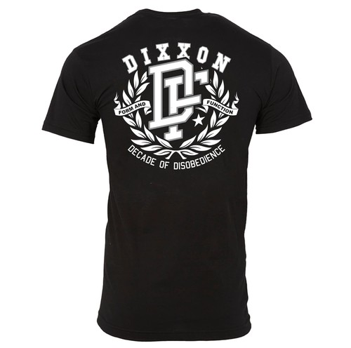 NWT Dixxon Flannel Decade of Disobedience USA Made White Crest on Black T-Shirt