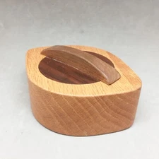 Hardwood Oak & Walnut Handcrafted Trinket Box Modern Smooth Signed NAC 4 5/8"