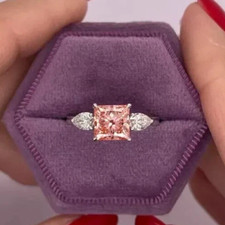 2Ct Princess Cut Simulated Sapphire Women's Wedding Ring 14K White Gold Plated