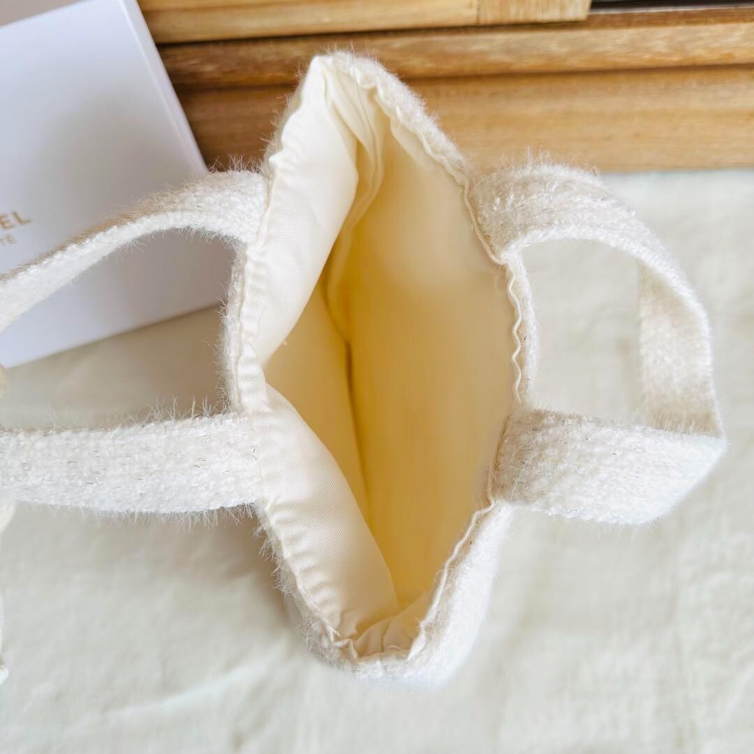 CHANEL JAPAN Novelty Mini Tote bag white pouch NEW gold 2024 xmas