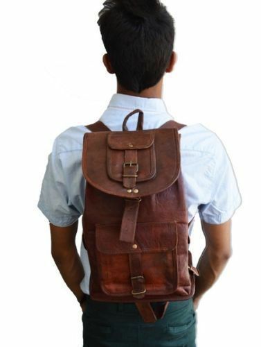 New Mens Genuine Leather Vintage Laptop Backpack Rucksack Messenger Bag Satchel - Picture 4 of 7