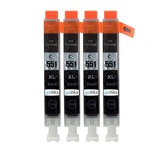 Image of 4 Black Ink Cartridges to replace Canon CLI-551Bk (CLI551Bk) Compatible