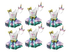 1st 2nd 3rd Unicorn Gold Bow White Top Pink Green Trim Skirt Girl Outfit NB-8Y