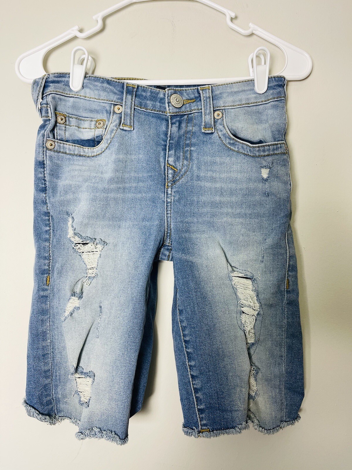 TRUE RELIGION WOMENS GENO SHORTS 12 Blue Cut Off Coupe Artsy Outdoorsy Bermuda