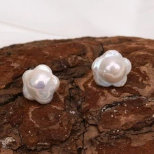 Natural White Keshi Flower Pearl Gold Plated Silver Ear stud Earrings For Lady