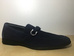 Salvatore FERRAGAMO de hombre Ante Azul Marino Caballo poco Mocasín Zapato  De Vestir 12 D | eBay