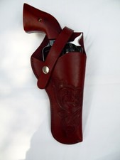 Gun Holster 61- 4 to 5" Barrel - Right Hand - Wine Color - Tooled - Leather