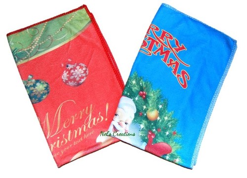 Merry Christmas Hand Face Towels, Santa Claus, Red & Blue Gift Bell Tree Towel - Picture 6 of 13