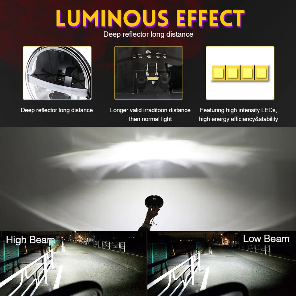 4X 5 3/4" 5.75inch LED Headlights Hi/Lo Halo DRL Angel Eye For Peterbilt 349 359 - Image 3 of 4