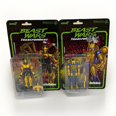 2 LOT Transformers Beast Wars Super7 Reaction Figures Blackarachnia Cheetor NEW