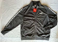 Puma Mens Track Jacket Gray Sz XL Full Zip Pockets White Tape Active NEW