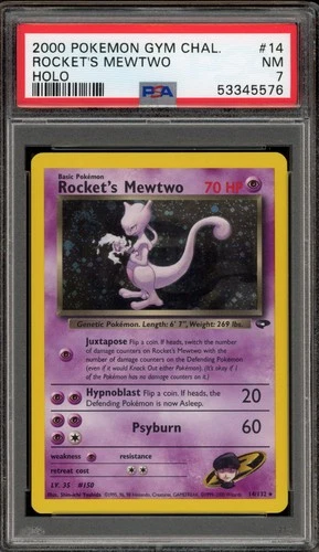 Pokemon Rocket's Mewtwo Gym Challenge Unlimited Holo Rare #14 PSA 7