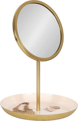 Glam Pink & Gold Freestanding Table Mirror with Makeup & Jewelry Tray