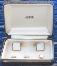 Vintage Swank Mother Of Pearl Cufflinks 3 Studs Tuxedo Set Original Box