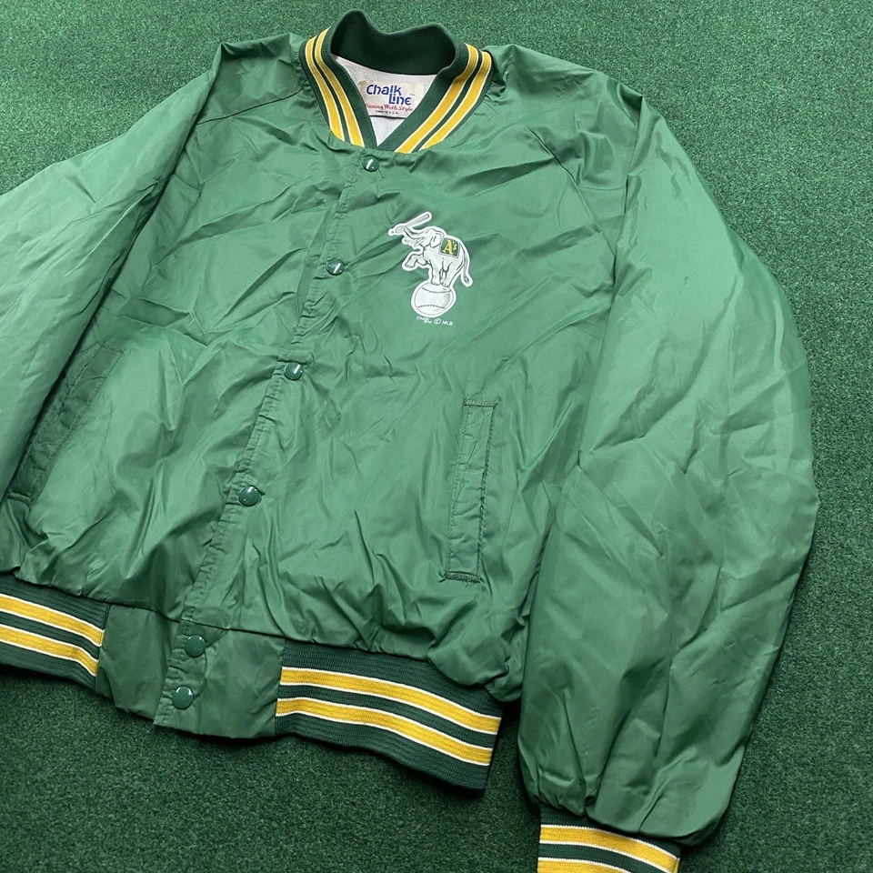 Chaqueta De Colección Oakland Atletics Línea Tiza Para Hombres XL Verde Años 80 A MLB Béisbol Foto 2 de 4