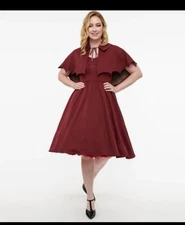 Disney Hocus Pocus Collection Unique Vintage Burgundy Grey Plaid swing dress 1X