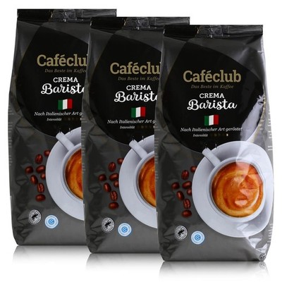 Cafeclub Crema Barista Kaffeebohnen 1kg - Für Kaffeevollautomaten (3er Pack)
