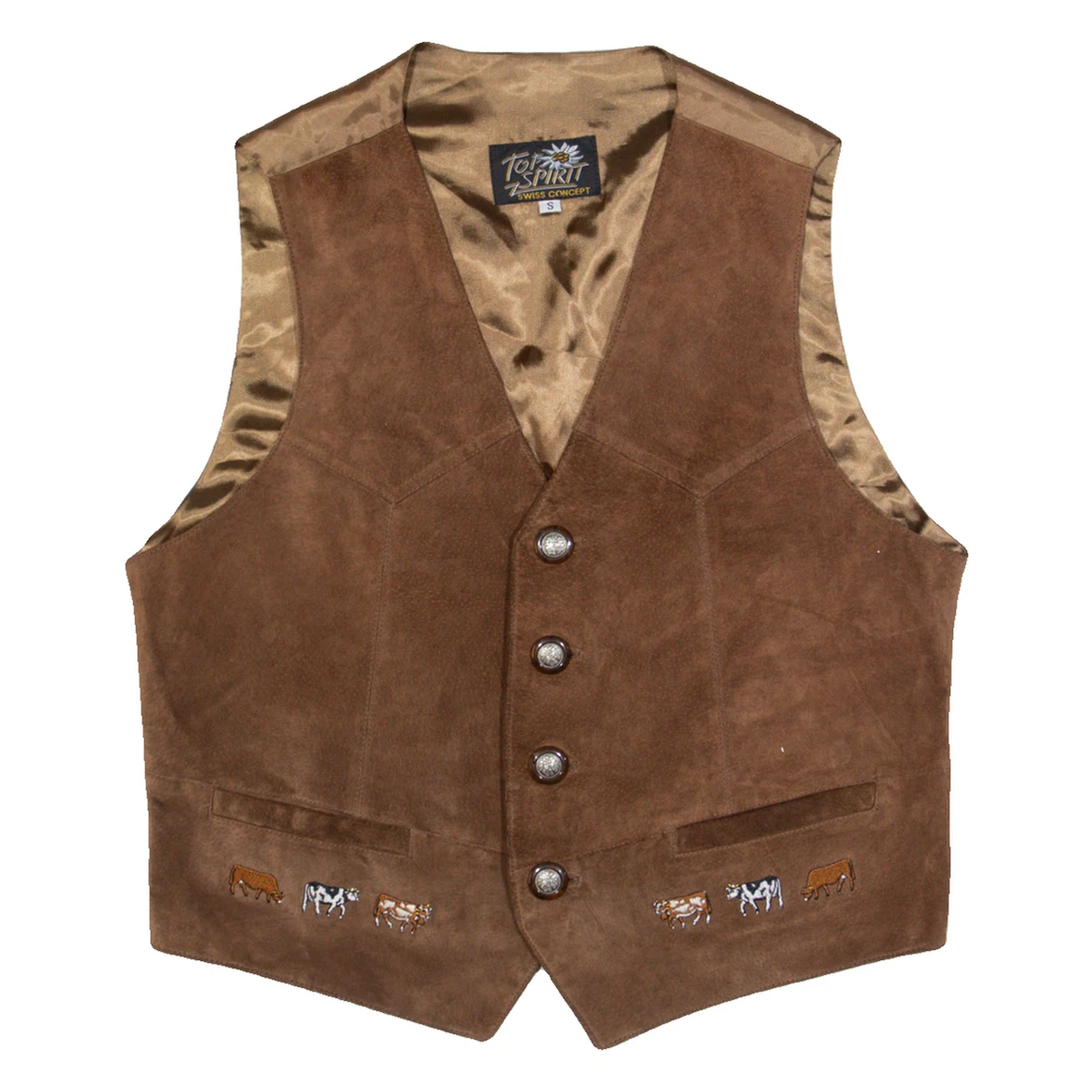 Gilet En Cuir Lisse Marron – Italia – Taille Environ 56-58 – Fermeture Zip