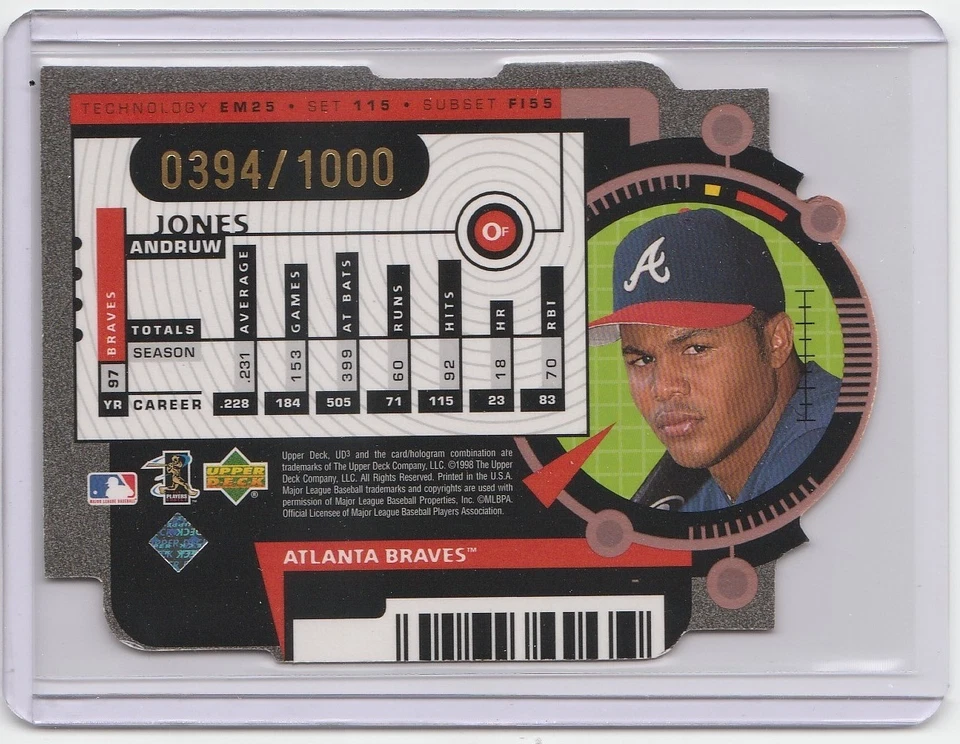 ANDRUW JONES 1998 UPPER DECK UD3 BASEBALL FUTURE IMPACT DIE CUT CARD #0394/1000 - Image 2 of 2