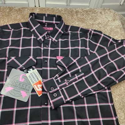 DIXXON FLANNEL ELECTRIC LIMITED ED Snap on Socket Breast Cancer Pink Plaid Men L