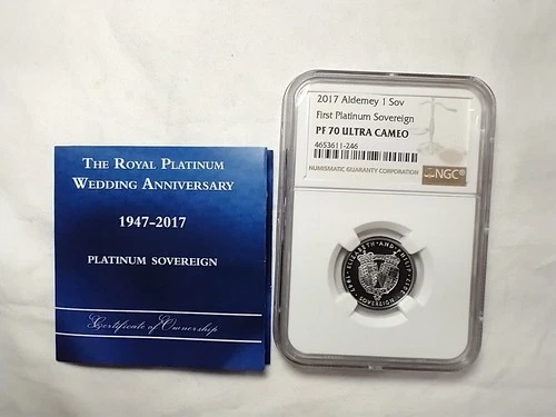2017 Alderney 1 Sov First Platinum Sovereign NGC PF70 Ultra Cameo