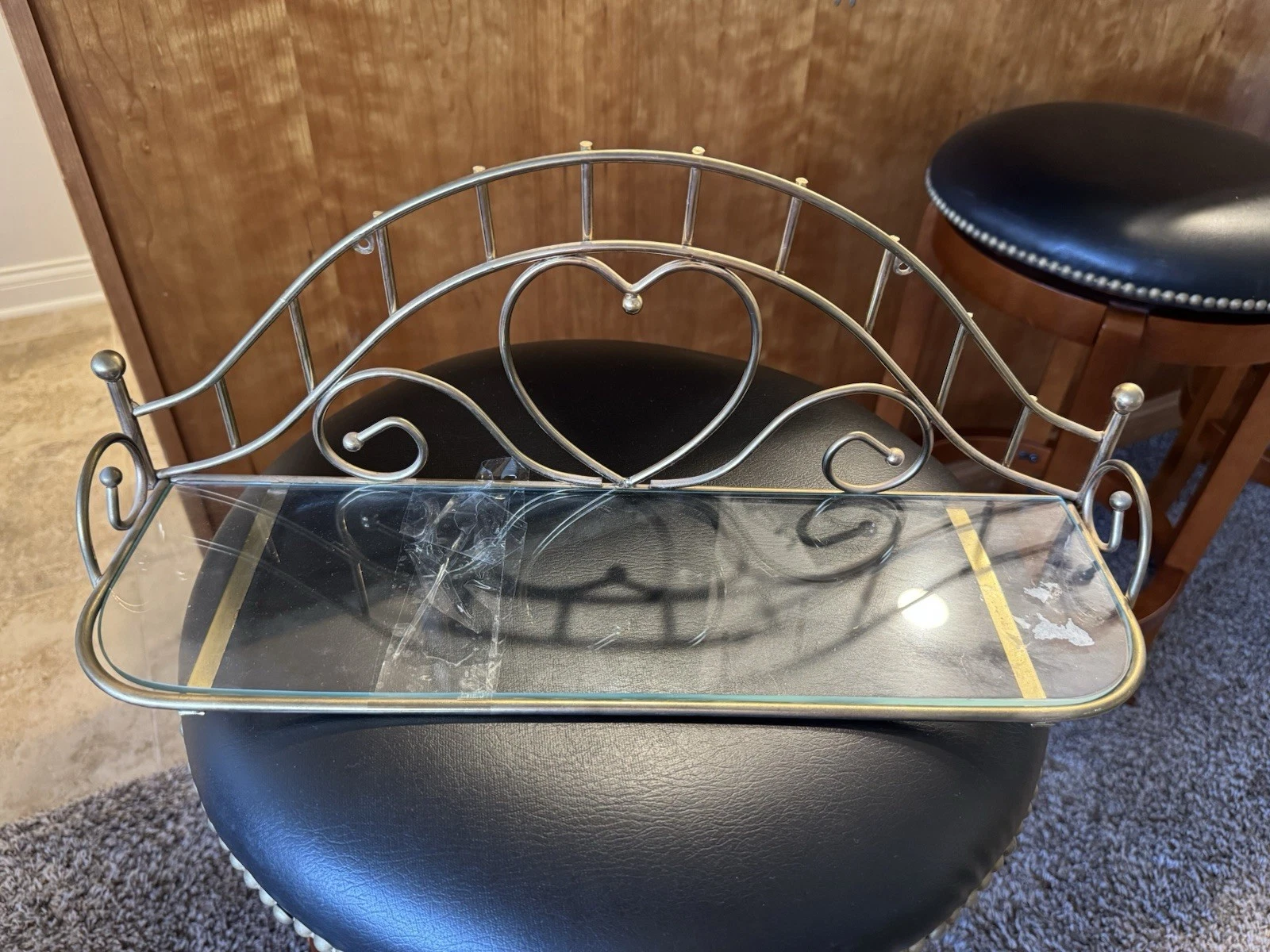 Vintage Homco Metal Heart Shaped Glass Top Wall Shelf 19"L x 7"H x 5½" W