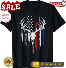 NEW LIMITED Skull Bowhunting American Flag Bow Whitetail Deer Hunter T-Shirt