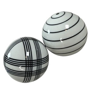 VTG Antique Scottish Victorian Glazed Ceramic Carpet Balls Black White Stripe