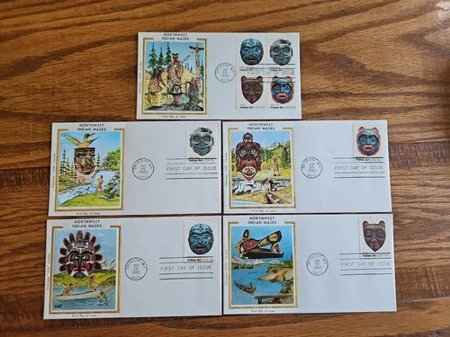 5 - U.S. Colorano Silk Northwest Indian Masks 1980 FDC's