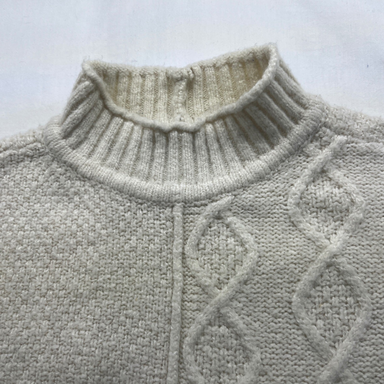 American Eagle Cream Patchwork Cable Knit Mock Ne… - image 5
