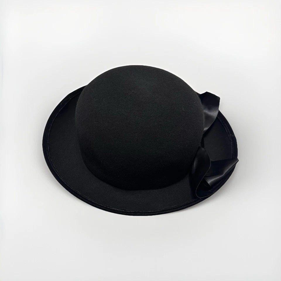 Eric Javits, Ann Taylor 100% Lana Ala Negra BOWLER DERBY SOMBRERO con Lazo de Satén Foto 2 de 4