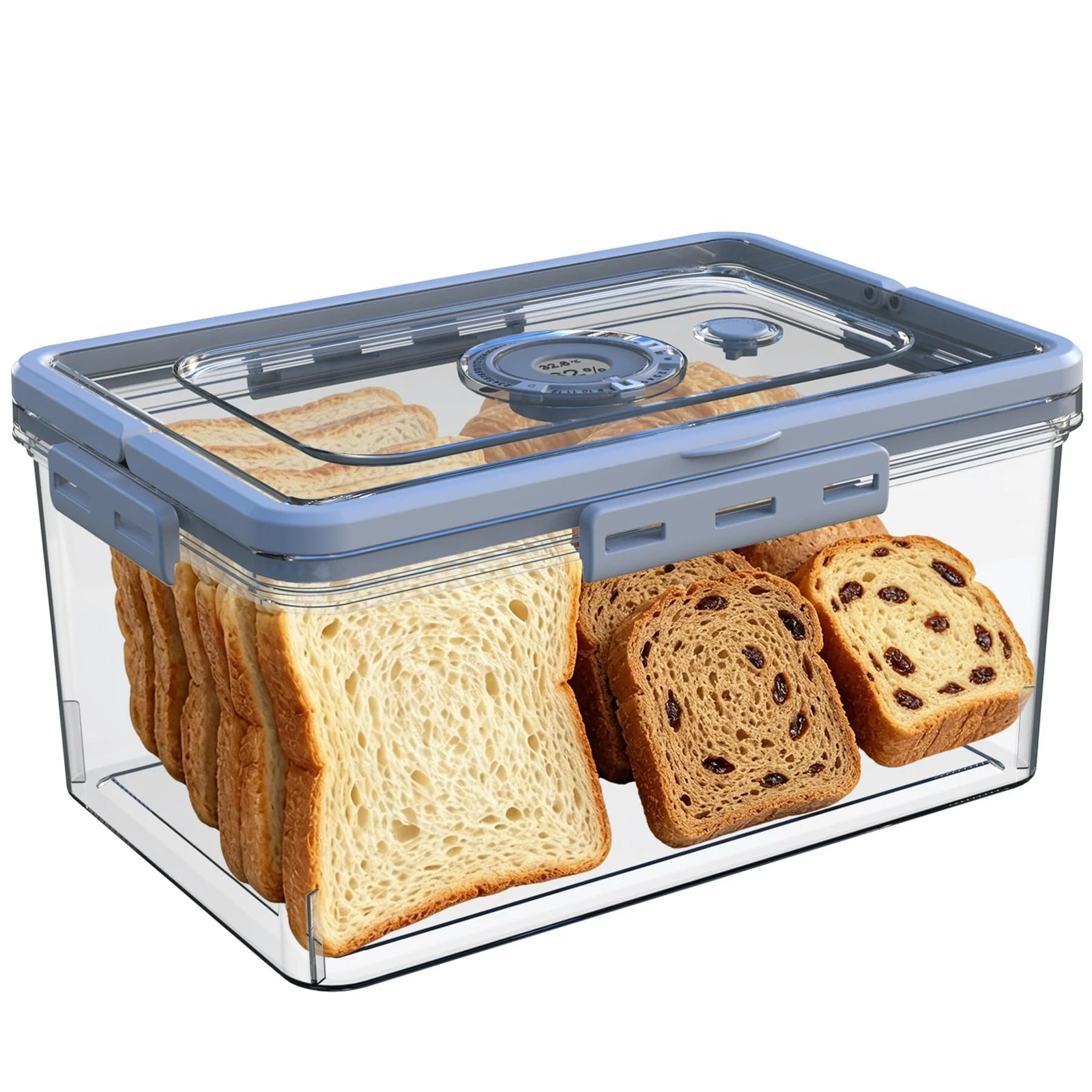 Bread Box with Digital Hygrometer,Bread Boxes with Lid and Handle,Time Record...