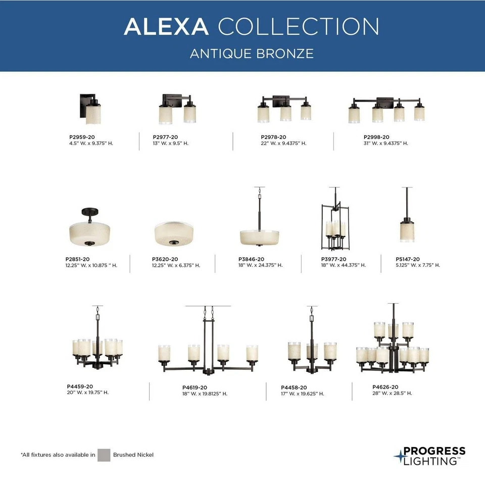 Progress Lighting Alexa Collection 2-светлое травленое белье с прозрачными краями... - Изображение 4 из 4