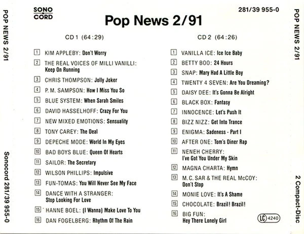 Various – Pop News 2-91 (2 CD's  Box)  (32 Track CD) - Bild 2 von 2