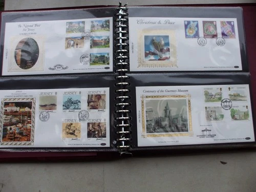 A GOOD BENHAMS FIRST DAY COVER ALBUM ,WITH 38 JERSEY DIFFERENT FIRST DAY COVERS