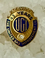 Vintage UGI Gas Improvement Co.   14K Gold & Diamond 43 Year Service Pin