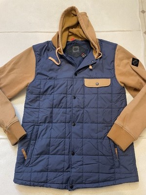 686 Quilted Parklan Jacket Mens Size L Insulated Hoodie Blue Tan Snowboard Ski