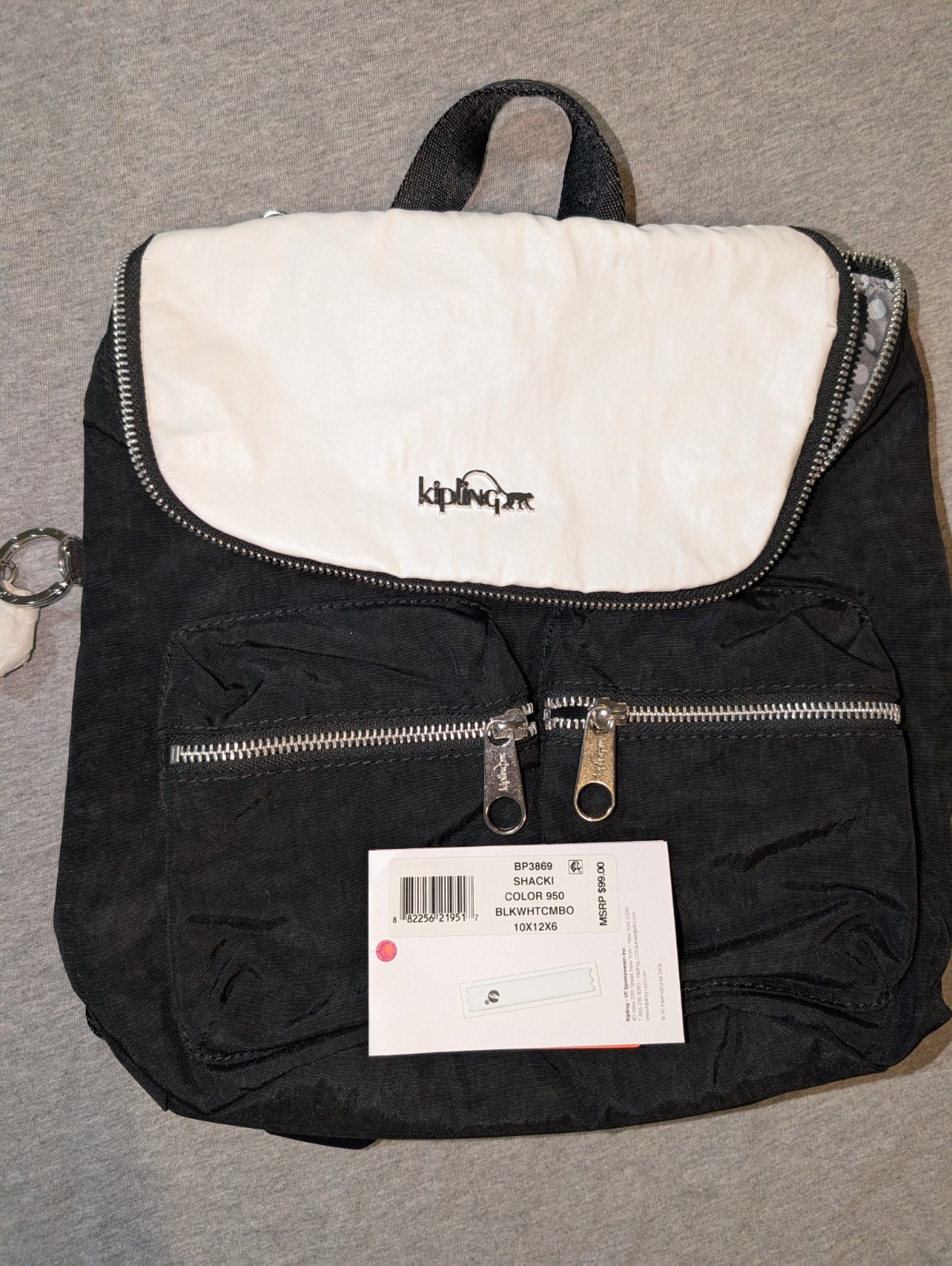 Kipling Shacki Backpack Solid Black with White Tr… - image 1