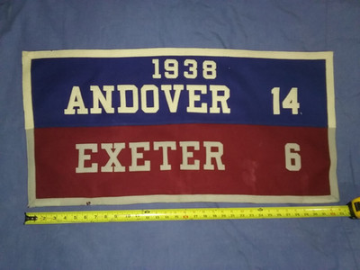 Vtg Andover Exeter Academies 1938 Wool Felt Football Score Banner VGC 17 by 33
