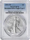2021-W $1 American Silver Eagle Type 2 Burnished SP70 PCGS
