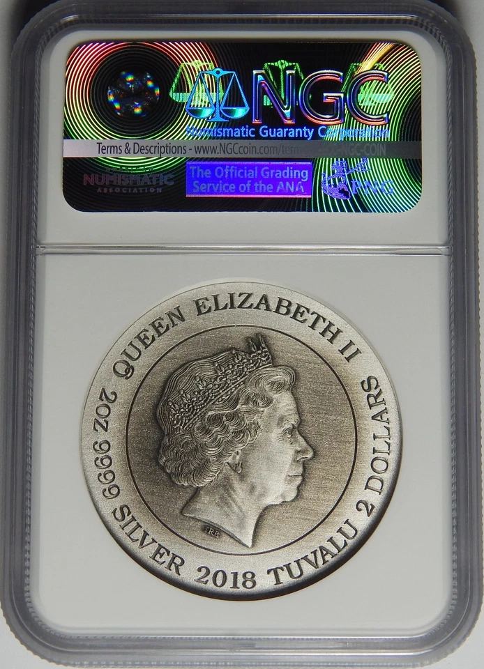 2018P PLANET OF THE APES 50TH ANN. SILVER $2 2OZ COIN NGC MS 69 ANTIQUED HR LM-1 - Image 2 of 2