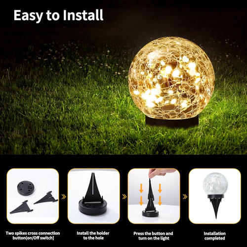 Solar Globe Lights Outdoor Waterproof-Solar Balls for Garden-Cracked Glass Ball - Picture 4 of 5