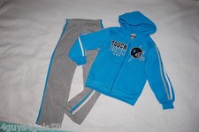 Boys BRIGHT BLUE HOODED SWEAT JACKET Football TOUCHDOWN Helmet GRAY PANTS Size 7