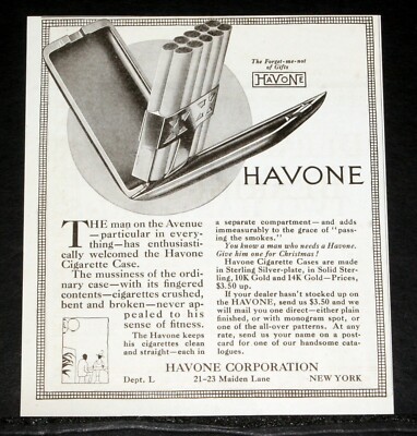 havone cigarette case 1915 OLD MAGAZINE PRINT AD, HAVONE CIGARETTE CASE, THE 