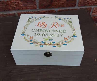 shabby vintage chic wooden christening personalised memory box ...